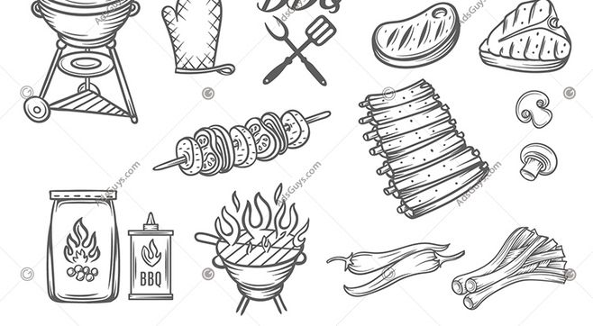 簡筆手繪美食與珠寶 矢量素材中的創意融合